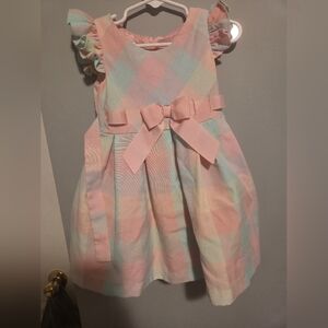 Bonnie Jean Pastel Plaid Dress with Pink Bow Size 2T